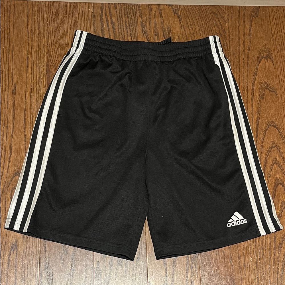 Adidas Black Shorts with White Stripes